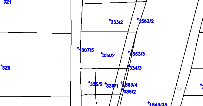 Parcela st. 334/2 v KÚ Horní Moštěnice, Katastrální mapa