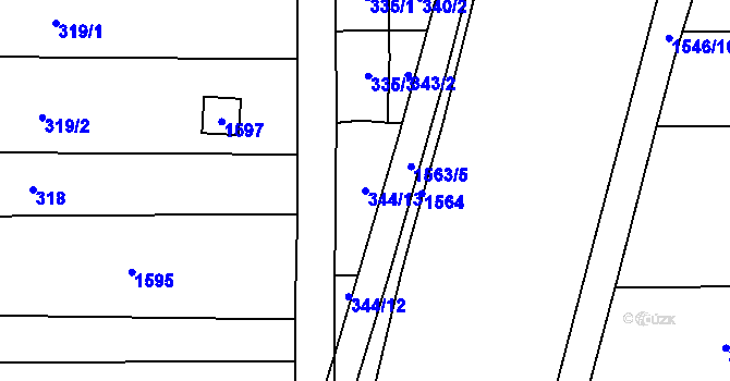 Parcela st. 344/13 v KÚ Horní Moštěnice, Katastrální mapa