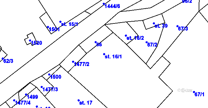 Parcela st. 16/1 v KÚ Horní Myslová, Katastrální mapa