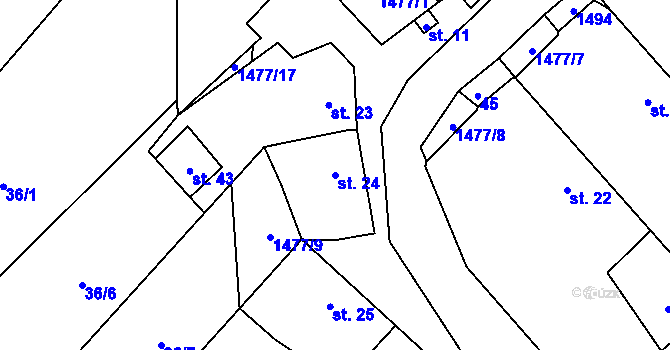 Parcela st. 24 v KÚ Horní Myslová, Katastrální mapa