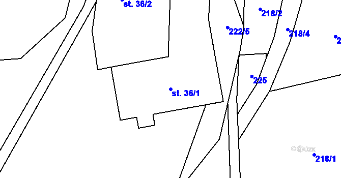 Parcela st. 36/1 v KÚ Horní Myslová, Katastrální mapa