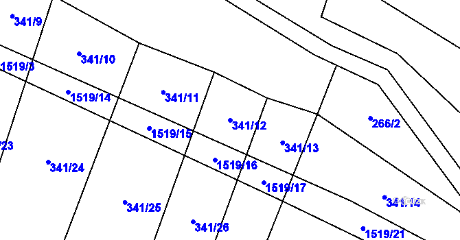 Parcela st. 341/12 v KÚ Horní Myslová, Katastrální mapa