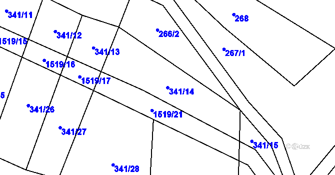 Parcela st. 341/14 v KÚ Horní Myslová, Katastrální mapa