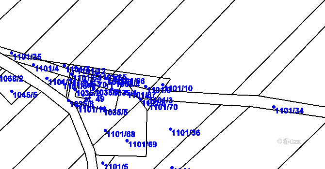 Parcela st. 1101/10 v KÚ Horní Myslová, Katastrální mapa