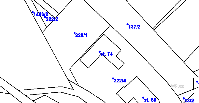 Parcela st. 74 v KÚ Horní Myslová, Katastrální mapa