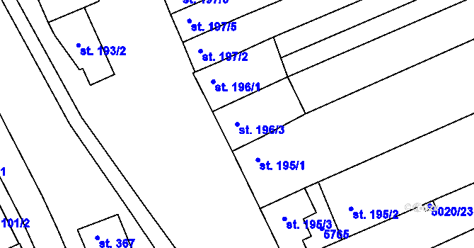 Parcela st. 196/3 v KÚ Horní Němčí, Katastrální mapa
