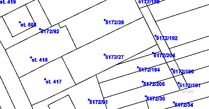 Parcela st. 5172/27 v KÚ Horní Němčí, Katastrální mapa