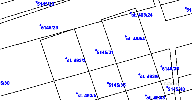Parcela st. 5145/31 v KÚ Horní Němčí, Katastrální mapa