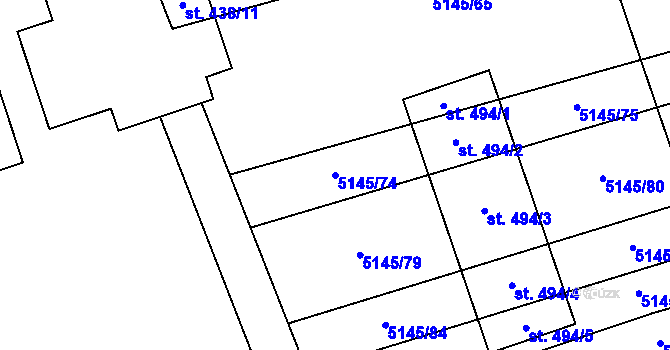 Parcela st. 5145/74 v KÚ Horní Němčí, Katastrální mapa