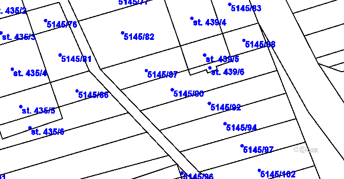 Parcela st. 5145/90 v KÚ Horní Němčí, Katastrální mapa