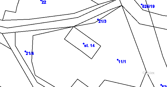Parcela st. 14 v KÚ Prostřední Olešnice, Katastrální mapa