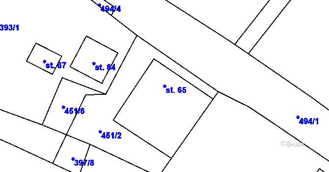 Parcela st. 65 v KÚ Prostřední Olešnice, Katastrální mapa