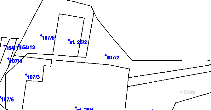 Parcela st. 107/2 v KÚ Prostřední Olešnice, Katastrální mapa
