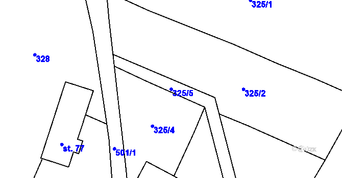 Parcela st. 325/5 v KÚ Prostřední Olešnice, Katastrální mapa