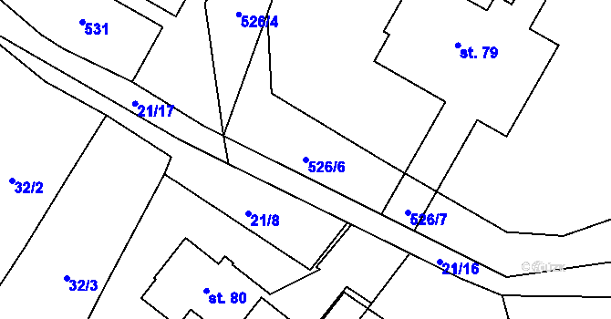 Parcela st. 526/6 v KÚ Prostřední Olešnice, Katastrální mapa