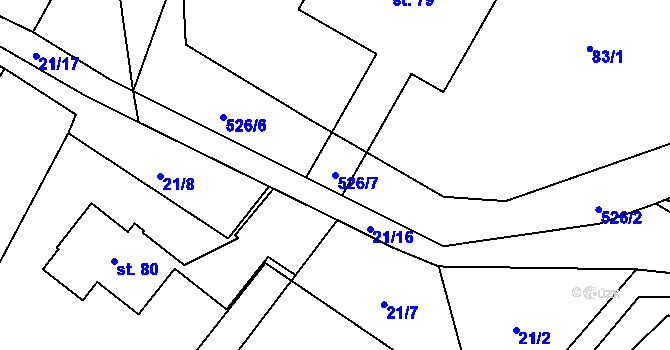 Parcela st. 526/7 v KÚ Prostřední Olešnice, Katastrální mapa