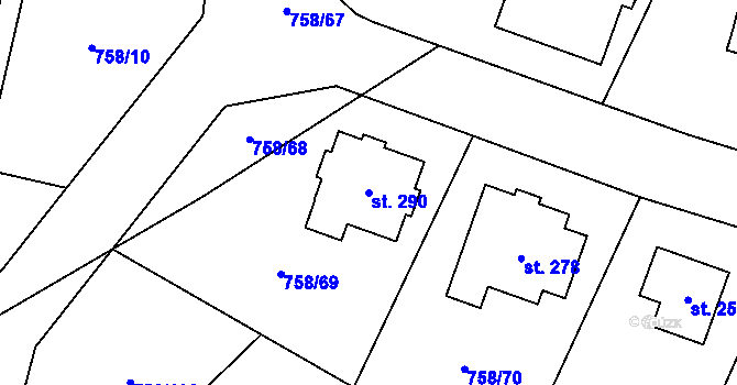 Parcela st. 290 v KÚ Dolní Pěna, Katastrální mapa