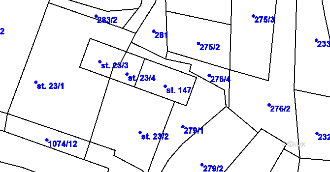 Parcela st. 147 v KÚ Dolní Pěna, Katastrální mapa