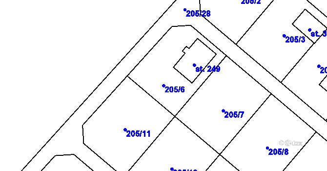 Parcela st. 205/6 v KÚ Dolní Pěna, Katastrální mapa