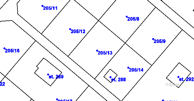 Parcela st. 205/13 v KÚ Dolní Pěna, Katastrální mapa