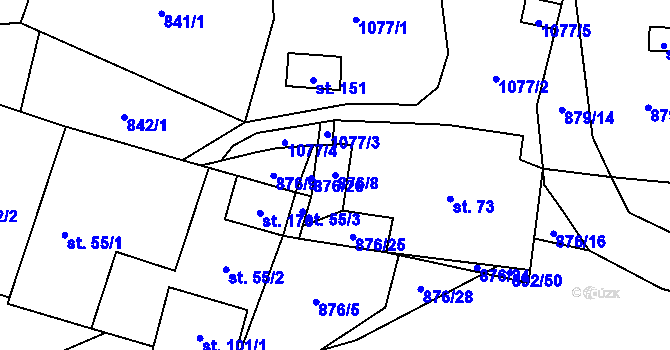 Parcela st. 876/8 v KÚ Dolní Pěna, Katastrální mapa