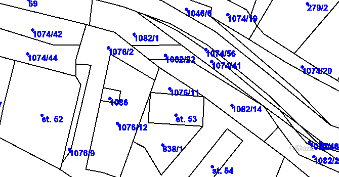 Parcela st. 1076/11 v KÚ Dolní Pěna, Katastrální mapa