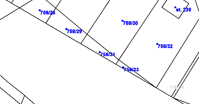 Parcela st. 758/31 v KÚ Dolní Pěna, Katastrální mapa