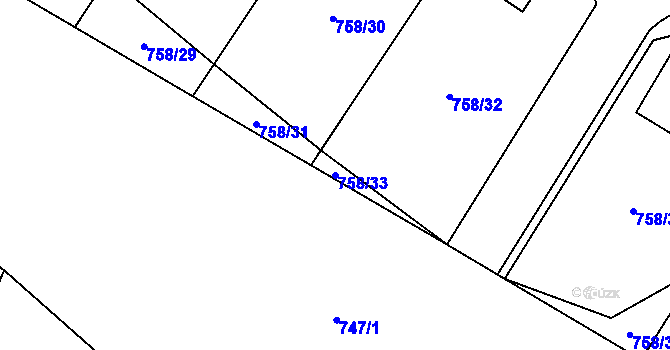 Parcela st. 758/33 v KÚ Dolní Pěna, Katastrální mapa