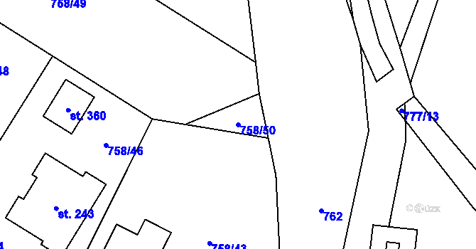 Parcela st. 758/50 v KÚ Dolní Pěna, Katastrální mapa