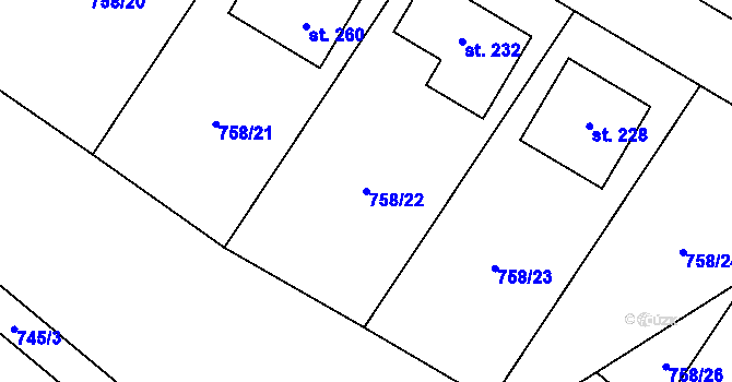Parcela st. 758/22 v KÚ Dolní Pěna, Katastrální mapa
