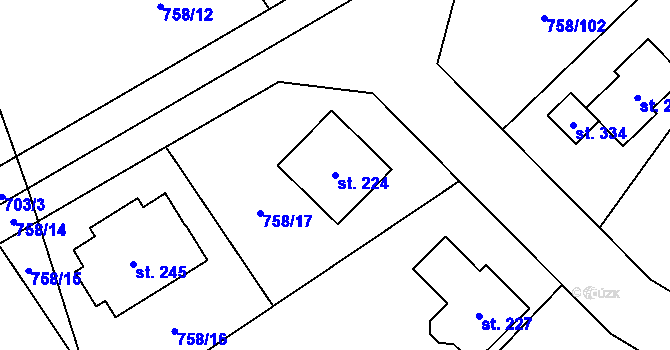 Parcela st. 224 v KÚ Dolní Pěna, Katastrální mapa
