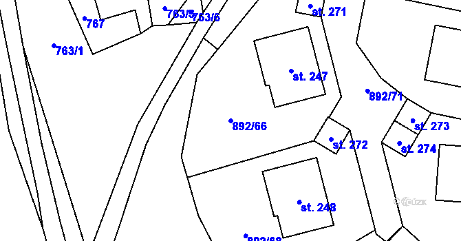 Parcela st. 892/66 v KÚ Dolní Pěna, Katastrální mapa