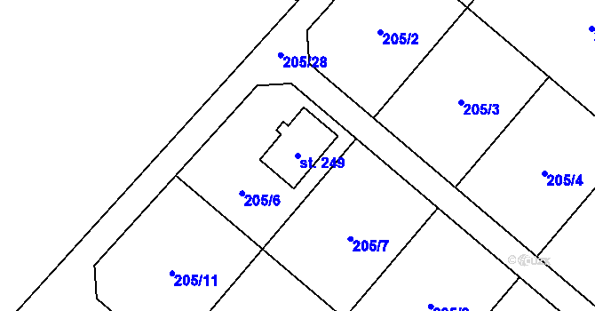Parcela st. 249 v KÚ Dolní Pěna, Katastrální mapa