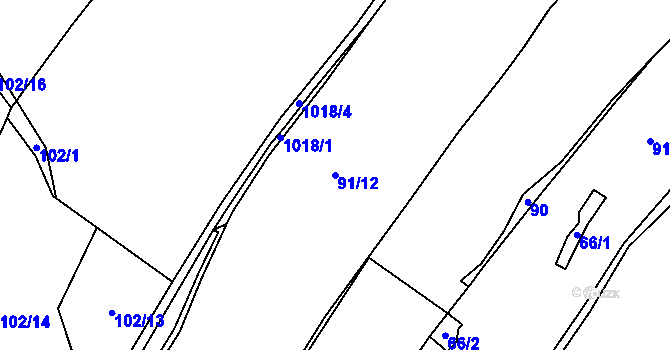 Parcela st. 91/12 v KÚ Dolní Pěna, Katastrální mapa