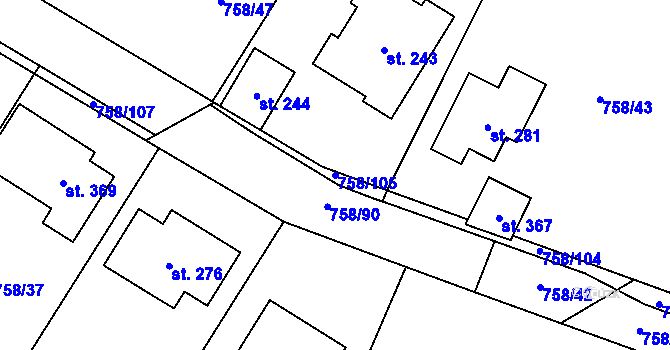 Parcela st. 758/105 v KÚ Dolní Pěna, Katastrální mapa
