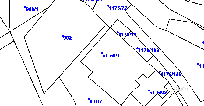 Parcela st. 58/1 v KÚ Horní Pěna, Katastrální mapa
