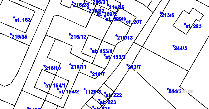Parcela st. 153/2 v KÚ Horní Pěna, Katastrální mapa