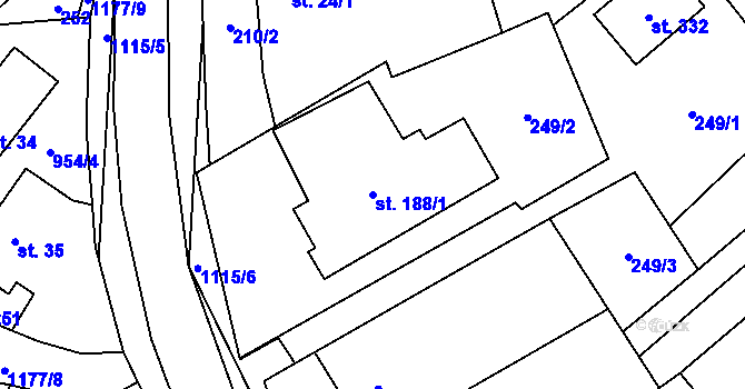 Parcela st. 188/1 v KÚ Horní Pěna, Katastrální mapa