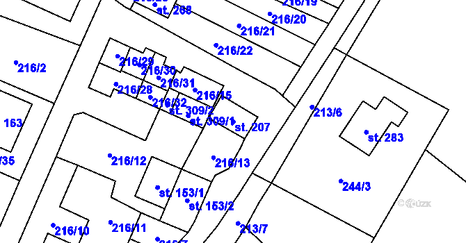 Parcela st. 207 v KÚ Horní Pěna, Katastrální mapa