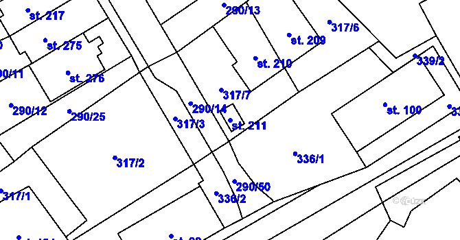 Parcela st. 211 v KÚ Horní Pěna, Katastrální mapa