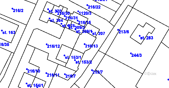 Parcela st. 216/13 v KÚ Horní Pěna, Katastrální mapa