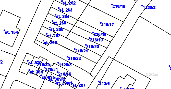 Parcela st. 216/20 v KÚ Horní Pěna, Katastrální mapa