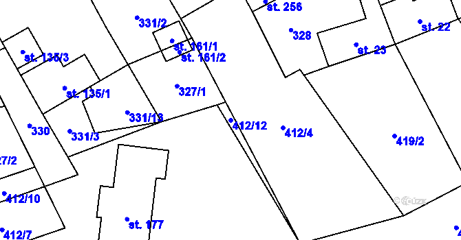 Parcela st. 412/12 v KÚ Horní Pěna, Katastrální mapa