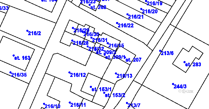 Parcela st. 309/1 v KÚ Horní Pěna, Katastrální mapa
