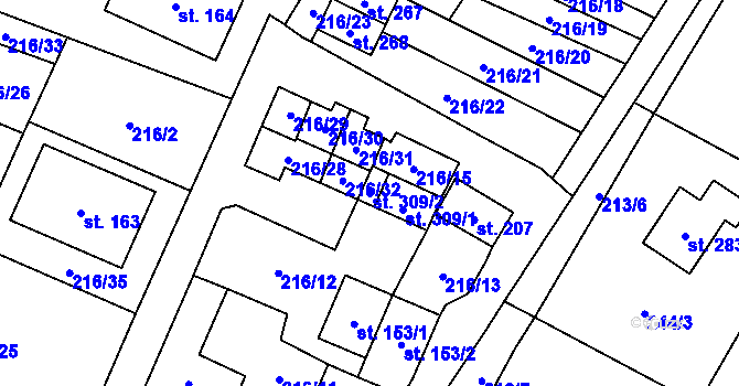 Parcela st. 309/2 v KÚ Horní Pěna, Katastrální mapa