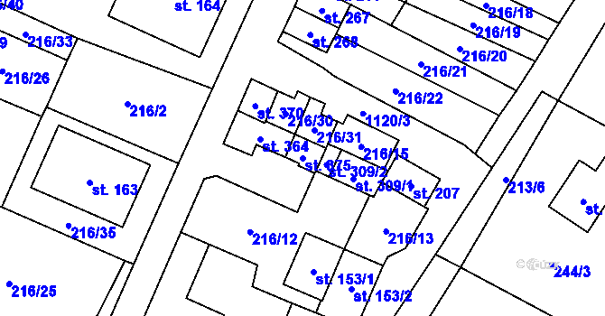 Parcela st. 375 v KÚ Horní Pěna, Katastrální mapa