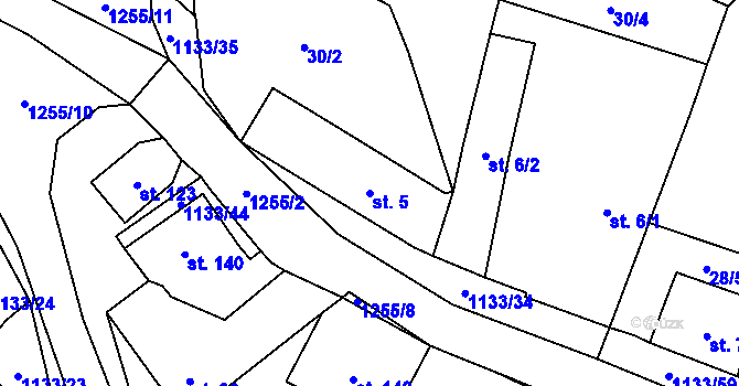 Parcela st. 5 v KÚ Malíkov nad Nežárkou, Katastrální mapa