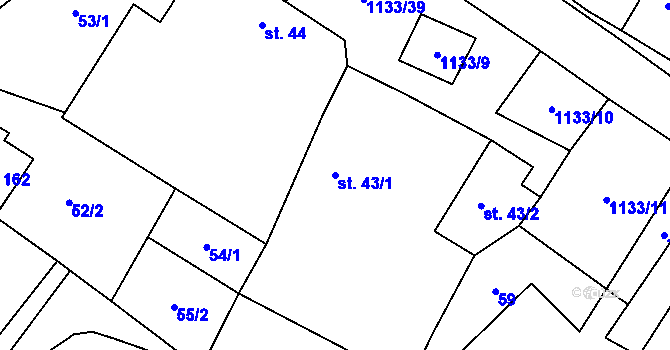 Parcela st. 43/1 v KÚ Malíkov nad Nežárkou, Katastrální mapa
