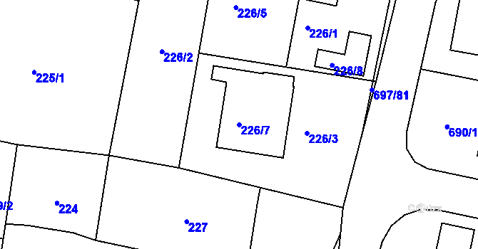Parcela st. 226/7 v KÚ Horní Planá, Katastrální mapa