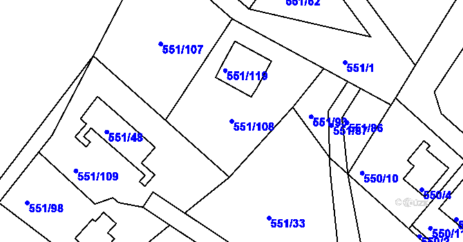 Parcela st. 551/108 v KÚ Horní Planá, Katastrální mapa